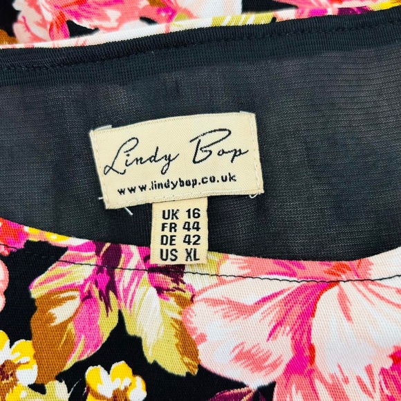 Lindy Bop Audrey Womens Floral Dress UK16 Belted Fit & Flare Retro Style - Picture 8 of 8